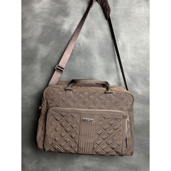 Vera Bradley Handbags - Vera Bradley Duffle Bag Brown Quilted Microfiber Travel Weekender Crossbody